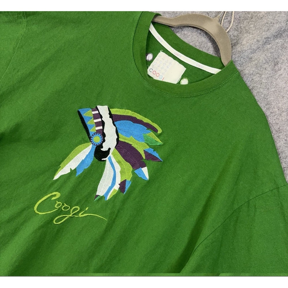 VTG COOGI T-Shirt XL Green Embroidered Headdress Hip Hop Biggie Style Y2K